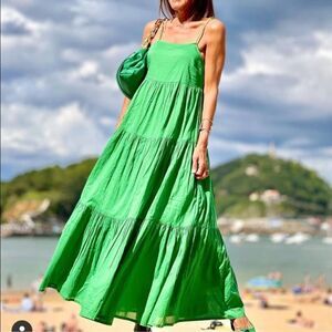 Mango blogger favorite green cotton maxi dress